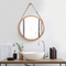 CARLA HOME Hanging Round Wall Mirror 45 cm - Solid Bamboo Frame and Adjustable Leather Strap for Bathroom and Bedroom