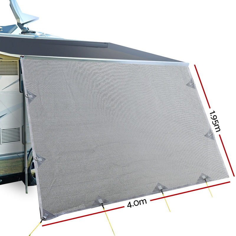 4.0M Caravan Privacy Screens 1.95m Roll Out Awning End Wall Side Sun Shade