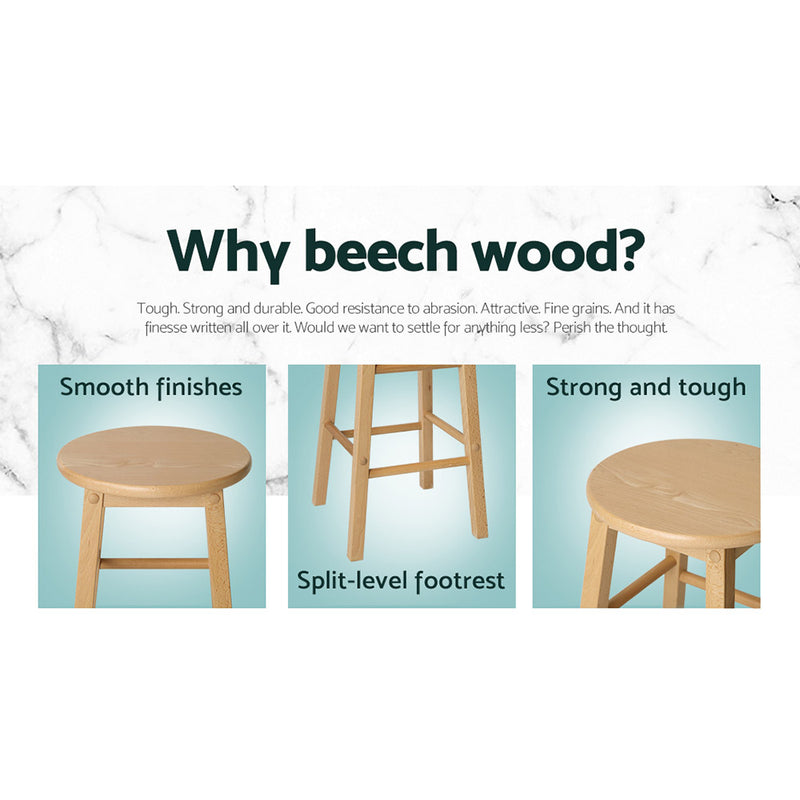Artiss Set of 2 Beech Wood Backless Bar Stools - Natural