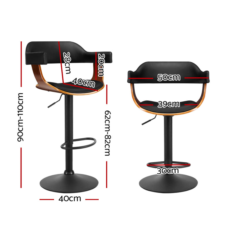 Artiss Bar Stool Curved Gas Lift PU Leather - Black and Wood