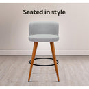 Artiss Set of 2 Wooden Fabric Bar Stools Circular Footrest - Light Grey