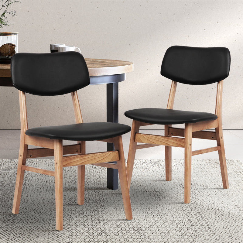 Artiss Set of 2 Wood & PVC Dining Chairs - Black