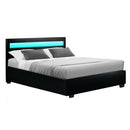 Artiss Cole LED Bed Frame PU Leather Gas Lift Storage - Black Double