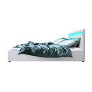 Artiss Cole LED Bed Frame PU Leather Gas Lift Storage - White Double