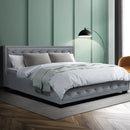 Artiss Tiyo Bed Frame Fabric Gas Lift Storage - Grey King
