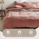 Cosy Club Washed Cotton Quilt Set Pink Brown Queen