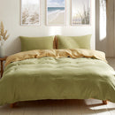 Cosy Club Washed Cotton Quilt Set Yellow Lime Queen