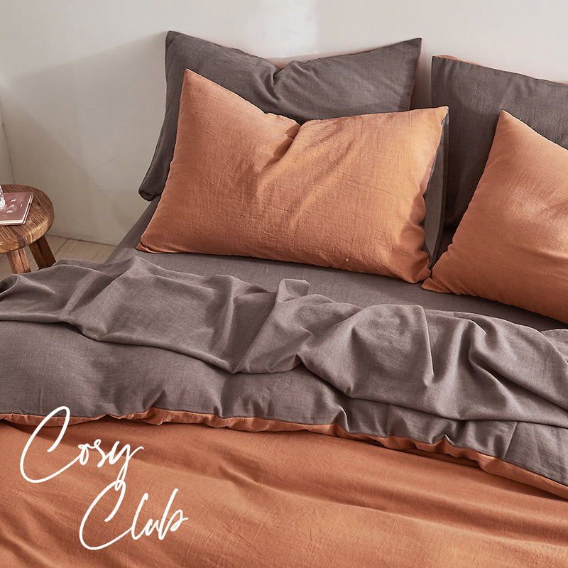 Cosy Club Quilt Cover Set Cotton Duvet Single Orange Brown