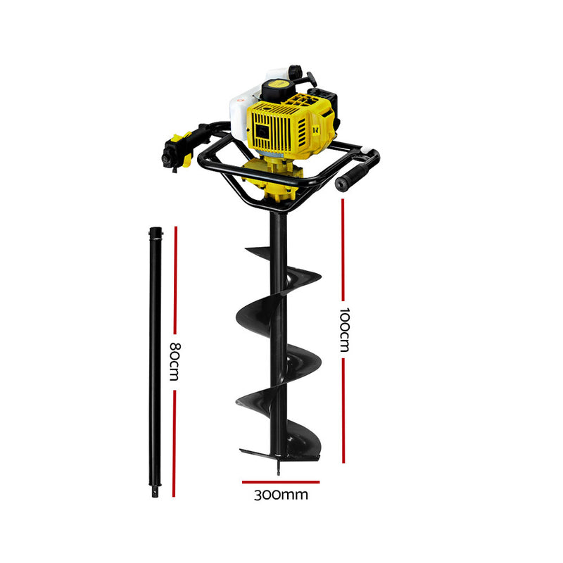 Giantz 92CC Post Hole Digger Petrol Auger Drill Borer Fence Earth Power 300mm
