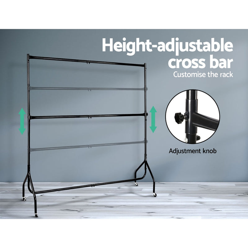 Set of 2 Clothes Racks Metal Garment Display Rolling Double Rails Hanger Airer Stand