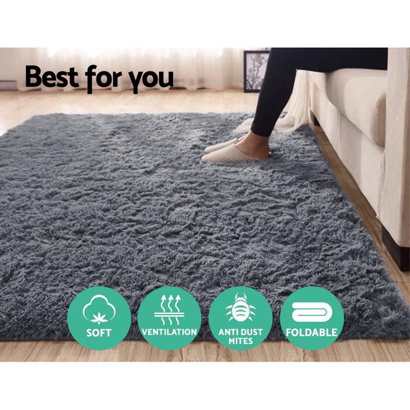 Artiss 140x200cm Ultra Soft Shaggy Rug Large Floor Carpet Anti-slip Area Rugs Grey