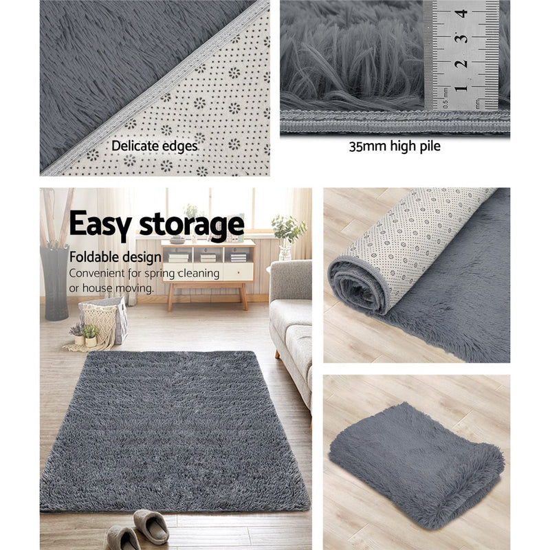 Artiss 140x200cm Ultra Soft Shaggy Rug Large Floor Carpet Anti-slip Area Rugs Grey