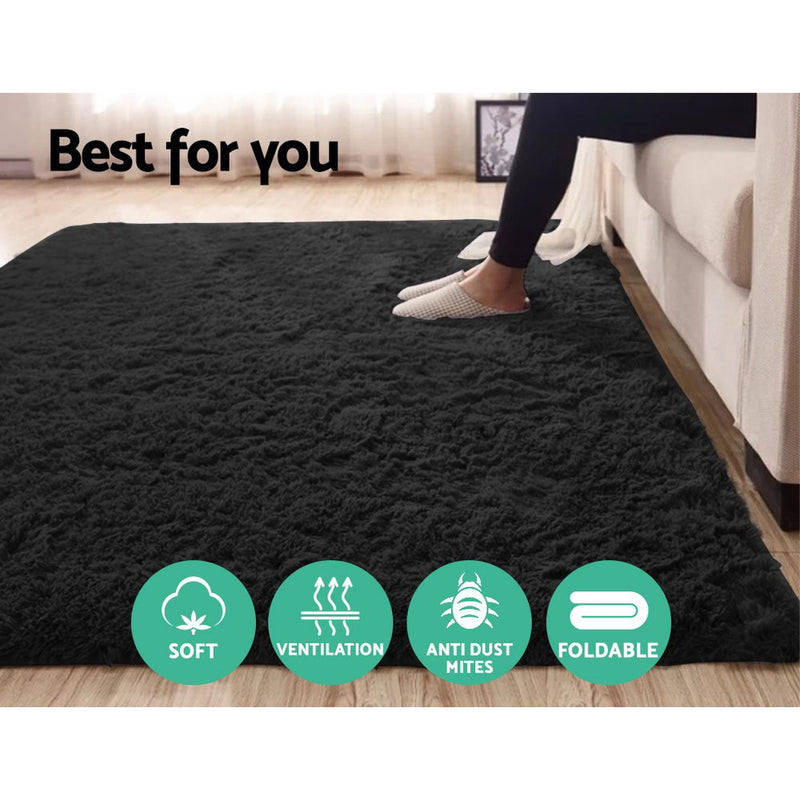 Artiss Ultra Soft Shaggy Rug 160x230cm Large Floor Carpet Anti-slip Area Rugs Black