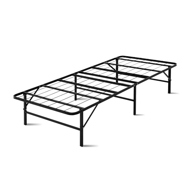 Artiss Foldable Single Metal Bed Frame - Black