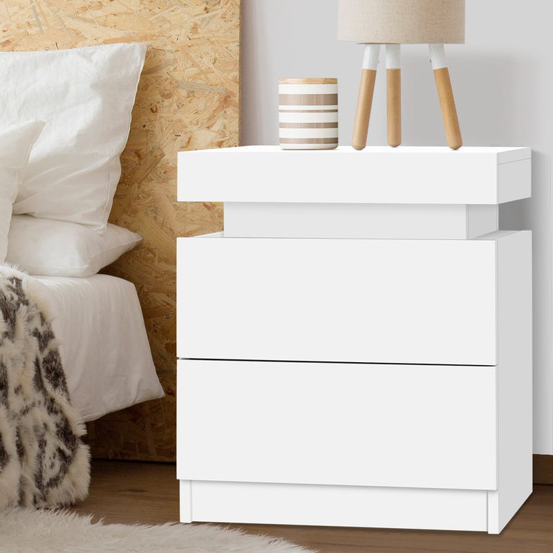 Artiss Bedside Tables 2 Drawers Side Table Storage Nightstand White Bedroom Wood