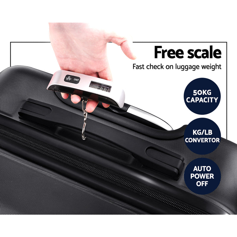 Wanderlite 3pc Luggage Travel Sets Suitcase Trolley TSA Lock Bonus Black