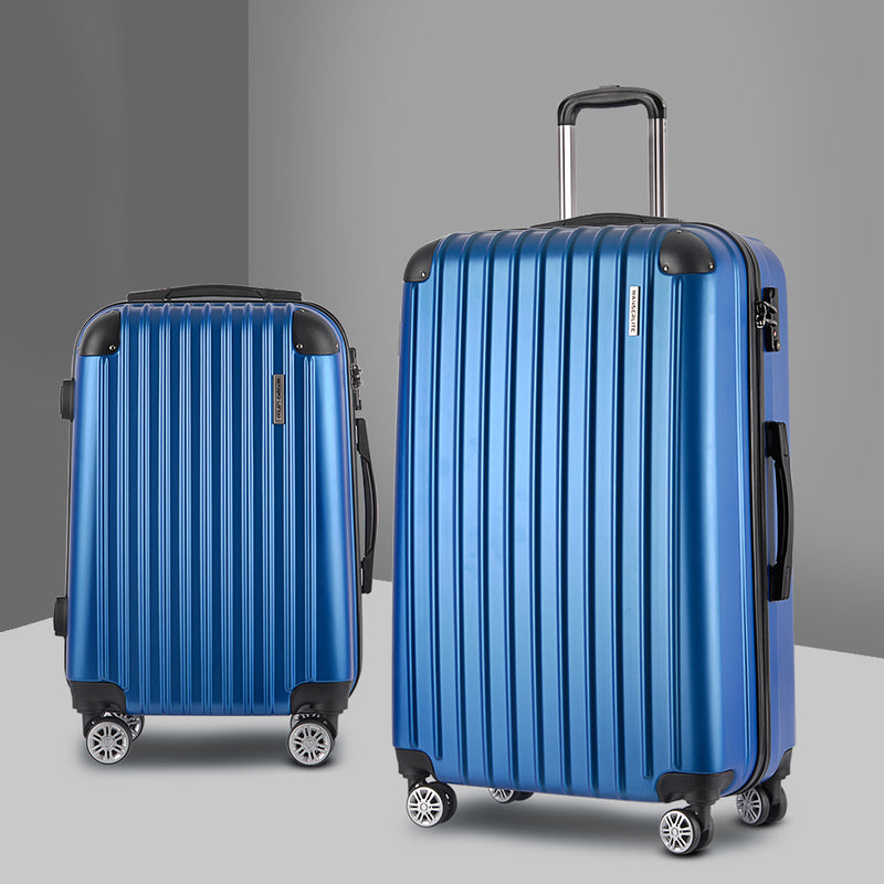 Wanderlite 2PCS Carry On Luggage Sets Suitcase Travel Hard Case Lightweight Blue