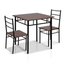 Artiss Metal Table and Chairs - Walnut & Black