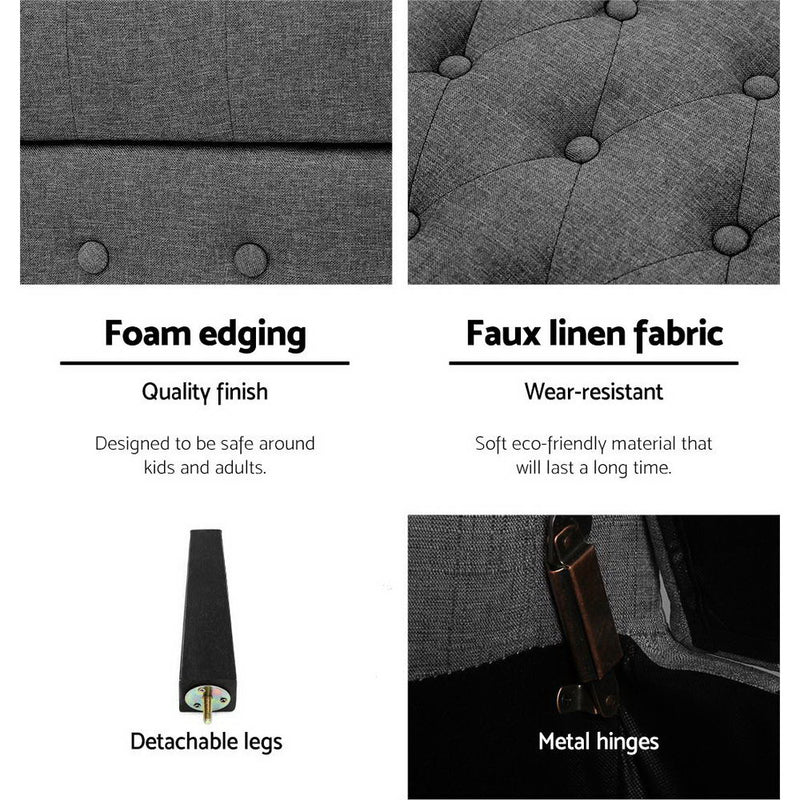 Artiss Fabric Storage Ottoman - Grey