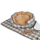 PaWz Pet Bed Set Dog Cat Quilted Blanket Squeaky Toy Calming Warm Soft Nest Checkered M
