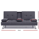 Artiss Linen Fabric 3 Seater Sofa Bed Recliner Lounge Couch Cup Holder Futon Dark Grey