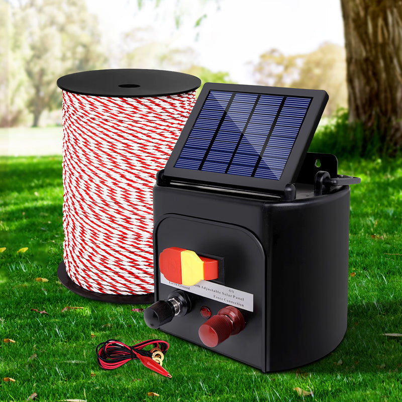Giantz Electric Fence Energiser 3km Solar Powered Energizer Charger + 500m Tape