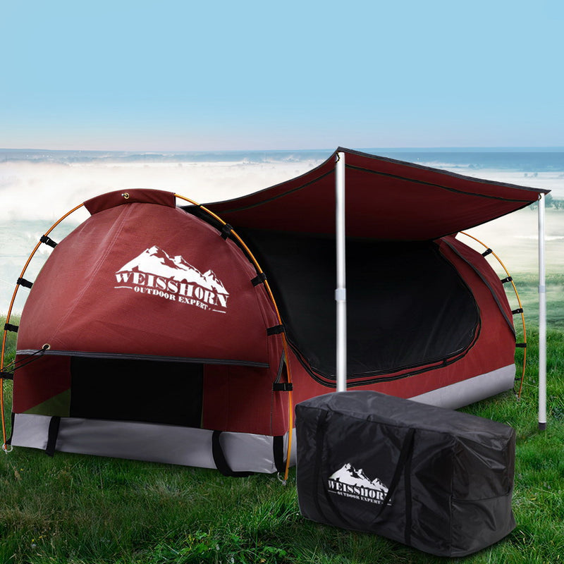 Weisshorn Double Swag Camping Swags Canvas Free Standing Dome Tent Red with 7CM Mattress