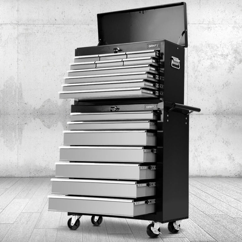 Giantz 17 Drawers Tool Box Trolley Chest Cabinet Cart Garage Mechanic Toolbox Black and Grey