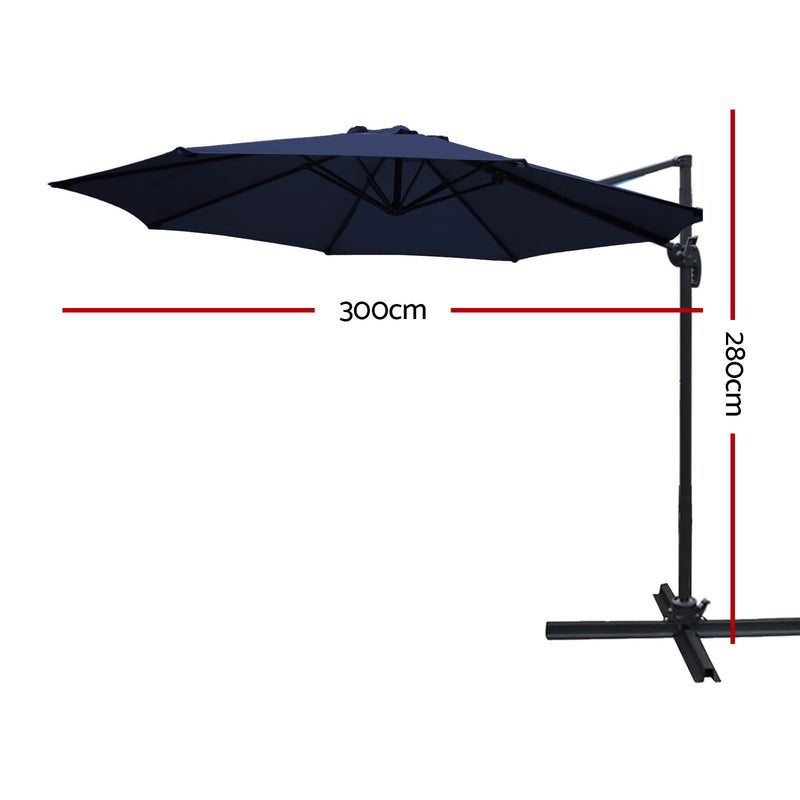 Instahut Outdoor Umbrella 3M Roma Cantilever Beach Furniture Garden 360 Degree Navy