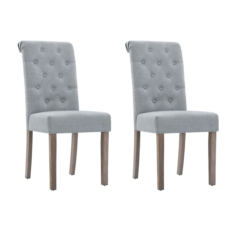 Artiss 2x Dining Chairs French Provincial Kitchen Cafe Fabric Padded High Back Pine Wood Light Grey