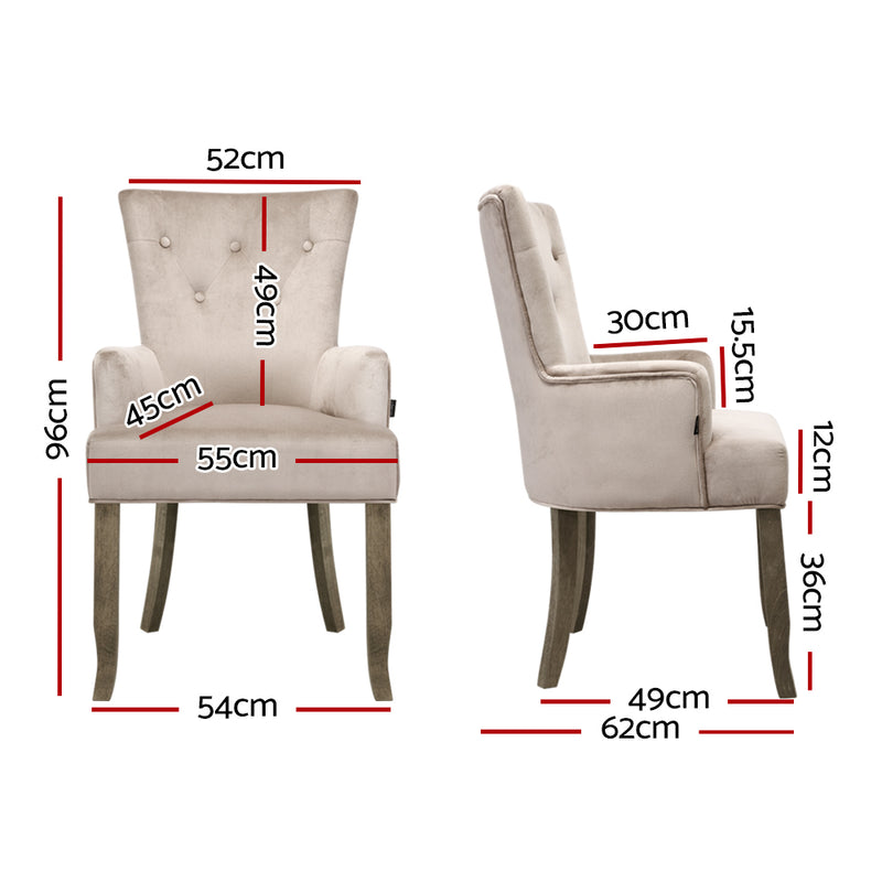 Artiss Dining Chairs French Provincial Chair Velvet Fabric Timber Retro Camel