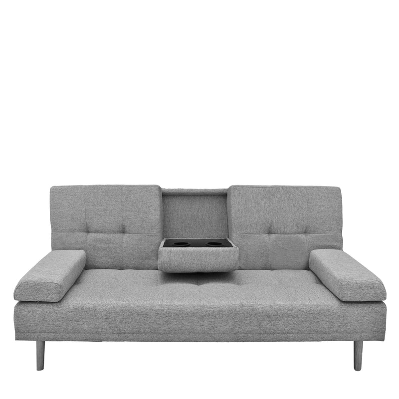 Casa Decor Mendoza 2 in 1 Sofa Bed Couch Grey Pull Down Cupholder 3 Seats Futon
