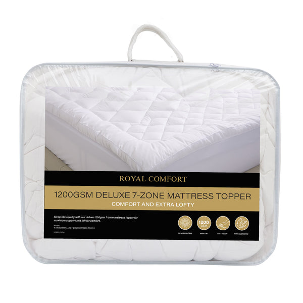 Royal Comfort 1200GSM Deluxe 7-Zone Mattress Topper Luxury Gusset Breathable - Queen - White