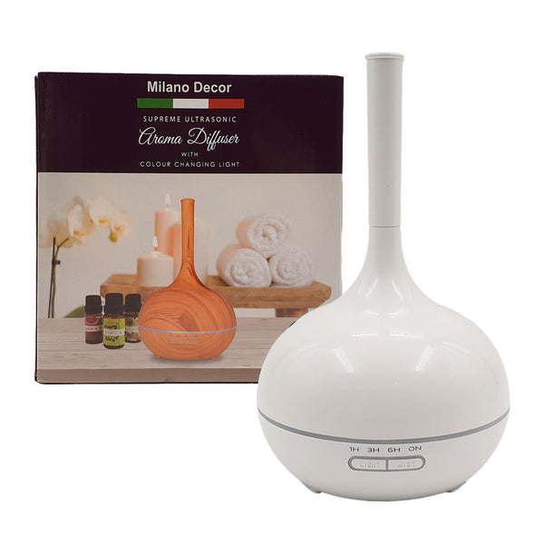 Milano Supreme Ultrasonic 400ml Aromatherapy Humidifier Diffuser LED with 3 Oils - White