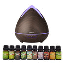 Purespa Diffuser Set With 10 Pack Diffuser Oils Humidifier Aromatherapy - Dark Wood