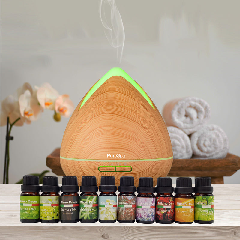 Purespa Diffuser Set With 10 Pack Diffuser Oils Humidifier Aromatherapy - Light Wood