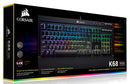 CORSAIR K68 RGB Mechanical Gaming Keyboard, Backlit RGB LED, Cherry MX Red, IP32 Dust and Spill Resistant