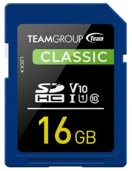 Team Classic SD Memory Card -16 GB  UHS (Ultra) Speed Class 1(U1). Supports Video Speed Class 10(V10).