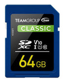 Team Classic SD Memory Card -64 GB.  UHS (Ultra) Speed Class 1(U1). Supports Video Speed Class 10(V10).