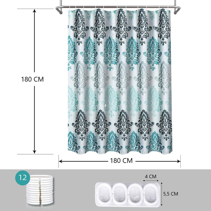 Shower Curtain with 12 Hooks Set Bathroom 180 x 180 cm (Modern)