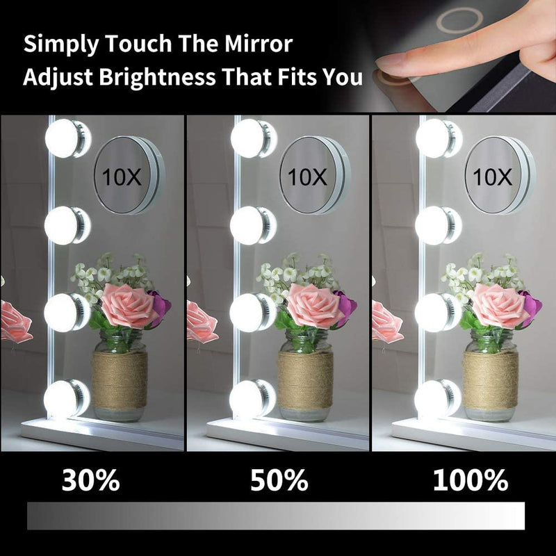 Hollywood Makeup Vanity Mirror with LED Lights and Detachable 10X Magnification Mirror (White, 62 x 51 cm)