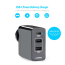mbeat Gorilla Power 3-Port USB-C Power Delivery (PD) World Travel Charger (USB-C x 1, USB-A x 2) with Interchangeable Plugs