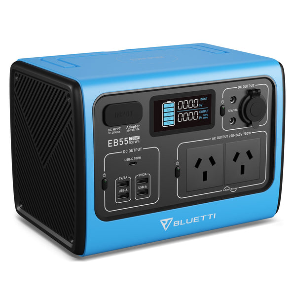 Bluetti EB55 Portable Power Station 700W/537Wh LiFePO4 Battery Backup AU Plug for Home Emergency Outdoor Camping Blue