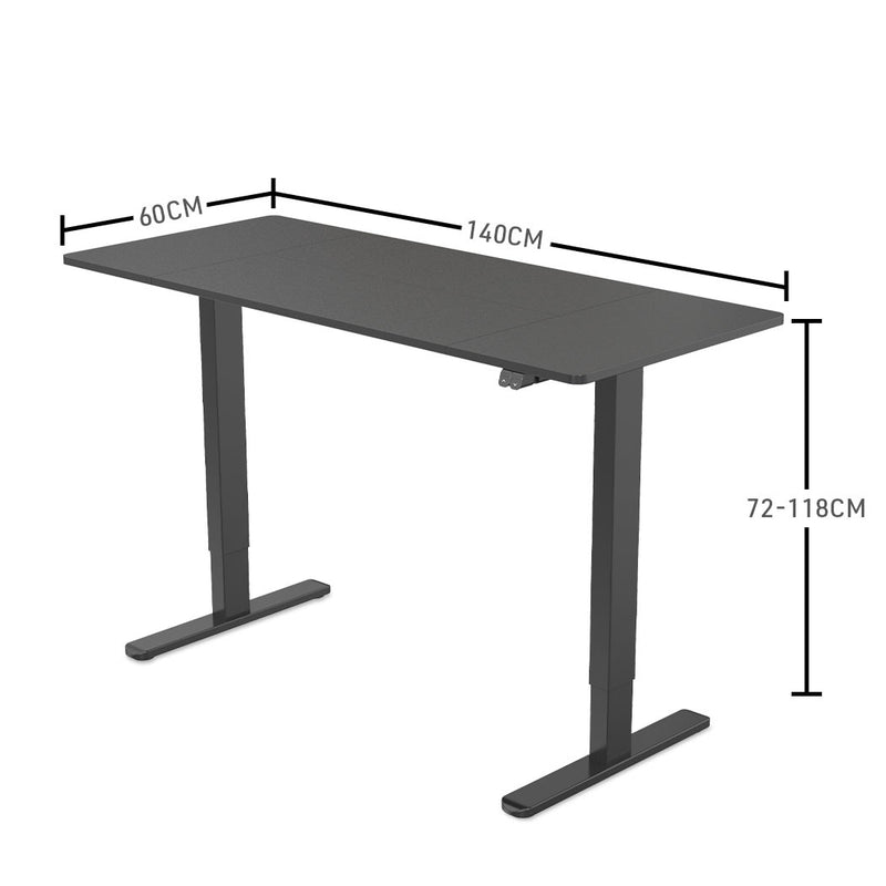 FORTIA Sit Stand Standing Desk, 140x60cm, 72-118cm Height Adjustable, 70kg Load, Black/Black Frame