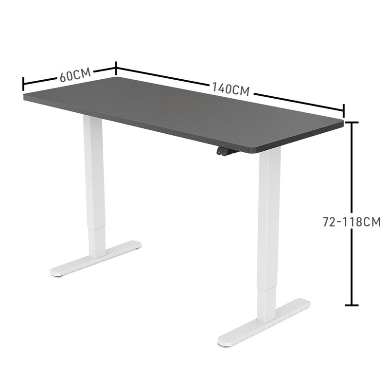 FORTIA Sit Stand Standing Desk, 140x60cm, 72-118cm Height Adjustable, 70kg Load, Black/White Frame