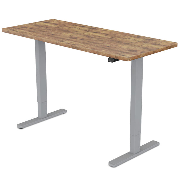 FORTIA Sit Stand Standing Desk, 140x60cm, 72-118cm Height Adjustable, 70kg Load, Oak style/Silver Frame