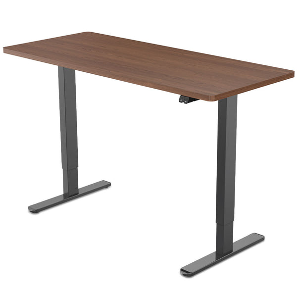 FORTIA Sit Stand Standing Desk, 120x60cm, 72-118cm Height Adjustable, 70kg Load, Walnut style/Black Frame