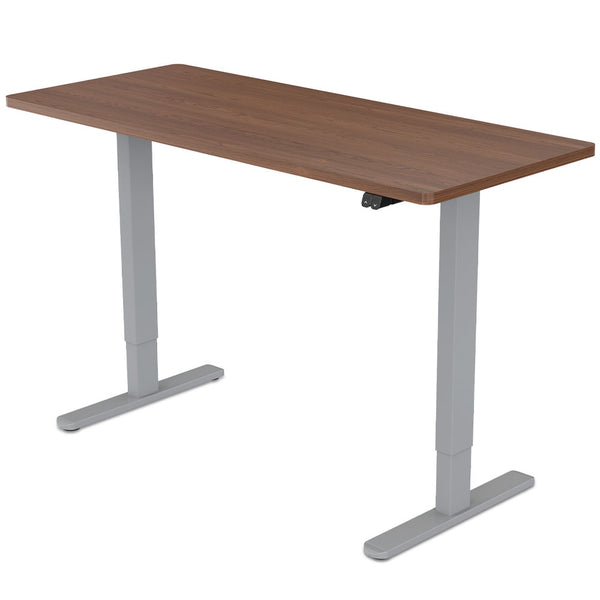 FORTIA Sit Stand Standing Desk, 120x60cm, 72-118cm Height Adjustable, 70kg Load, Walnut style/Silver Frame