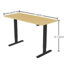 FORTIA Sit Stand Standing Desk, 140x60cm, 72-118cm Height Adjustable, 70kg Load, White Oak style/Black Frame