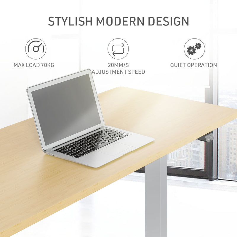 FORTIA Sit Stand Standing Desk, 120x60cm, 72-118cm Height Adjustable, 70kg Load, White Oak style/Silver Frame